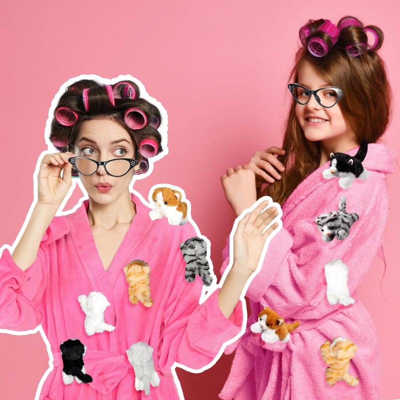 Cuffbow 44 Pcs Halloween Cat Robe Set Crazy Cats Lady Costume Red Funny Bathrobe Set for Women Lady Cosplay Cat Lovers(4-6t) - Image 4