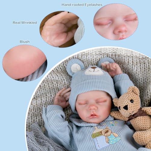 Aori Reborn Baby Dolls Boy - 18 Inch Realistic Sleeping Newborn Doll Soft Cloth Body Handmade Lifelike Baby Doll with Outfit Set - Weighted Baby Boy for Role Play, Gift for Kids 3+ - Image 5