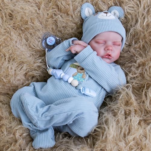 Aori Reborn Baby Dolls Boy - 18 Inch Realistic Sleeping Newborn Doll Soft Cloth Body Handmade Lifelike Baby Doll with Outfit Set - Weighted Baby Boy for Role Play, Gift for Kids 3+ - Image 2