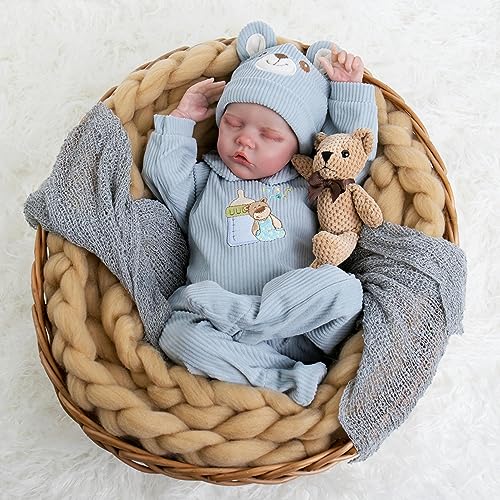 Aori Reborn Baby Dolls Boy - 18 Inch Realistic Sleeping Newborn Doll Soft Cloth Body Handmade Lifelike Baby Doll with Outfit Set - Weighted Baby Boy for Role Play, Gift for Kids 3+ - Image 3