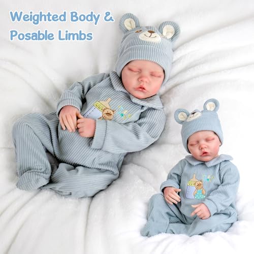 Aori Reborn Baby Dolls Boy - 18 Inch Realistic Sleeping Newborn Doll Soft Cloth Body Handmade Lifelike Baby Doll with Outfit Set - Weighted Baby Boy for Role Play, Gift for Kids 3+ - Image 4