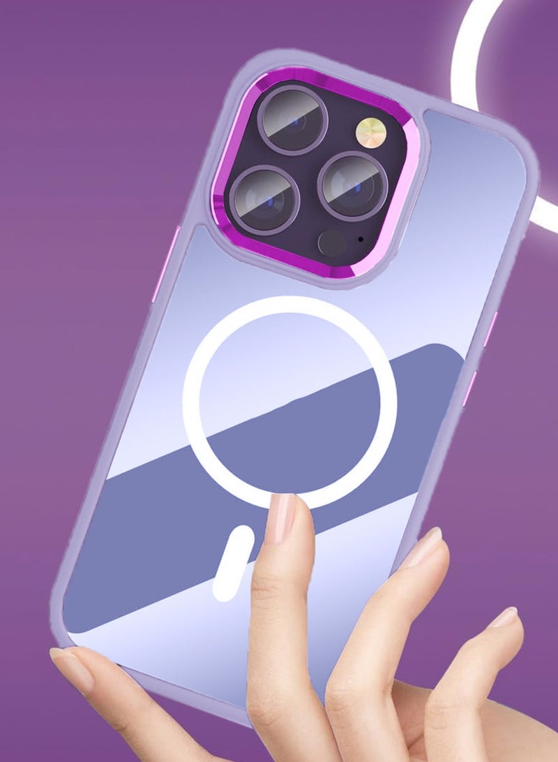 Wtech Hybrid Silicone With Translucent Hard Back Protective Plating Lens Magsafe Case Cover For Apple iPhone 15 Pro Max 2023 Lavender  - Image 4
