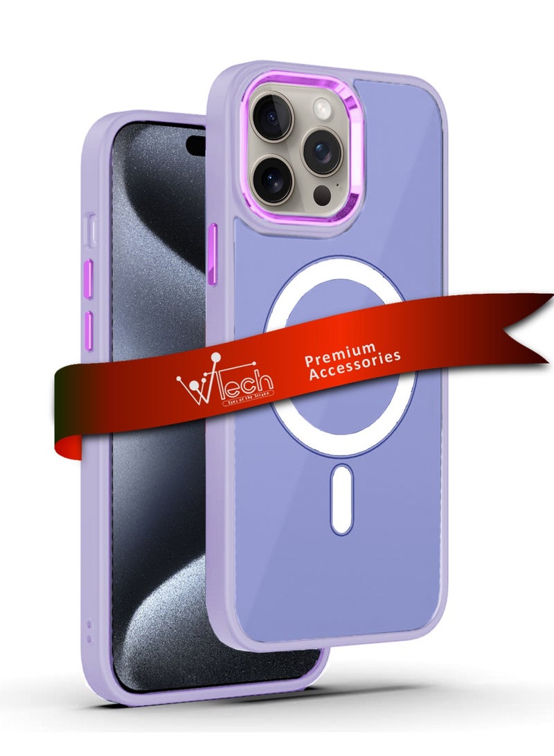 Wtech Hybrid Silicone With Translucent Hard Back Protective Plating Lens Magsafe Case Cover For Apple iPhone 15 Pro Max 2023 Lavender  - Image 1