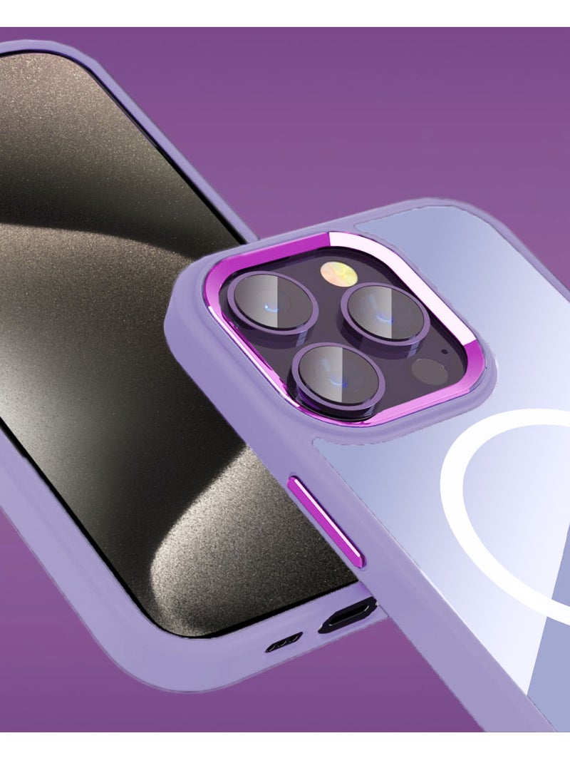 Wtech Hybrid Silicone With Translucent Hard Back Protective Plating Lens Magsafe Case Cover For Apple iPhone 15 Pro Max 2023 Lavender  - Image 2
