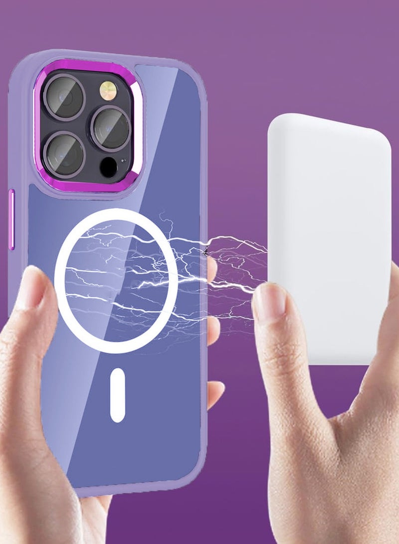 Wtech Hybrid Silicone With Translucent Hard Back Protective Plating Lens Magsafe Case Cover For Apple iPhone 15 Pro Max 2023 Lavender  - Image 5