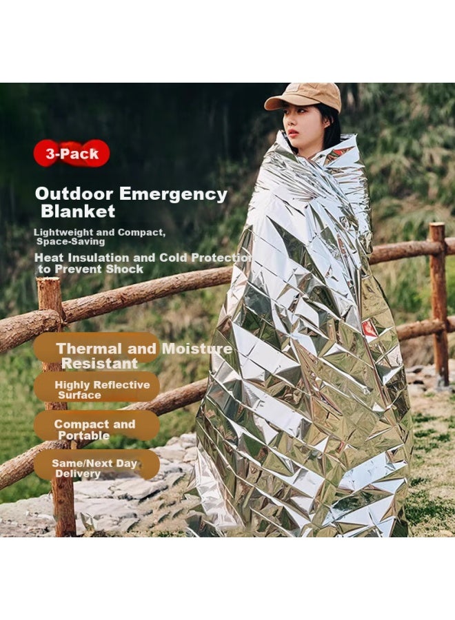 Bwnk Emergency Blanket Insulation Blanket Outdoor Mountaineering Camping Survival Blanket Sunscreen Multi-purpose Aluminum Foil Thermal Emergency Blanket 3-pack - Image 1