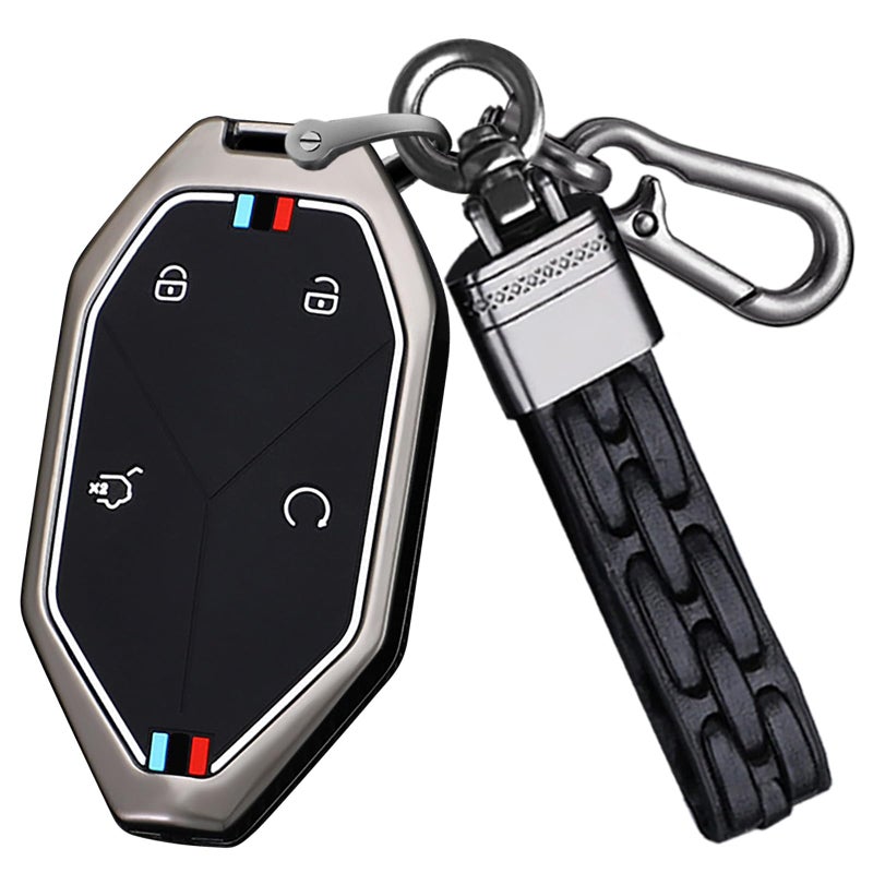 SANRILY Luminous 4 Button Key Fob Cover Fit for BYD Equation 2023 Leopard 5 Key Keyless Full Protection Key Case with Keychain Black - Image 2