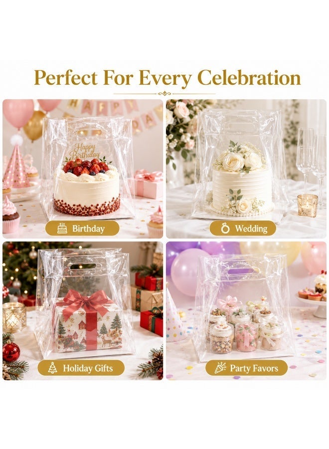 50PCS Clear Cake Gift Bags with Handles, Premium Transparent Dessert Packaging Bags, Reusable Double Layer PE Gift Bags for Birthday, Wedding, Party and Bakery Packaging - Image 5