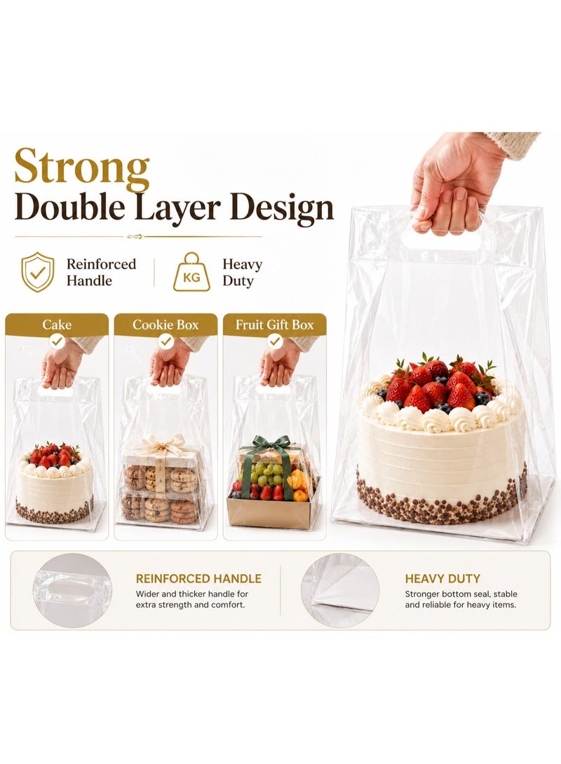 50PCS Clear Cake Gift Bags with Handles, Premium Transparent Dessert Packaging Bags, Reusable Double Layer PE Gift Bags for Birthday, Wedding, Party and Bakery Packaging - Image 4