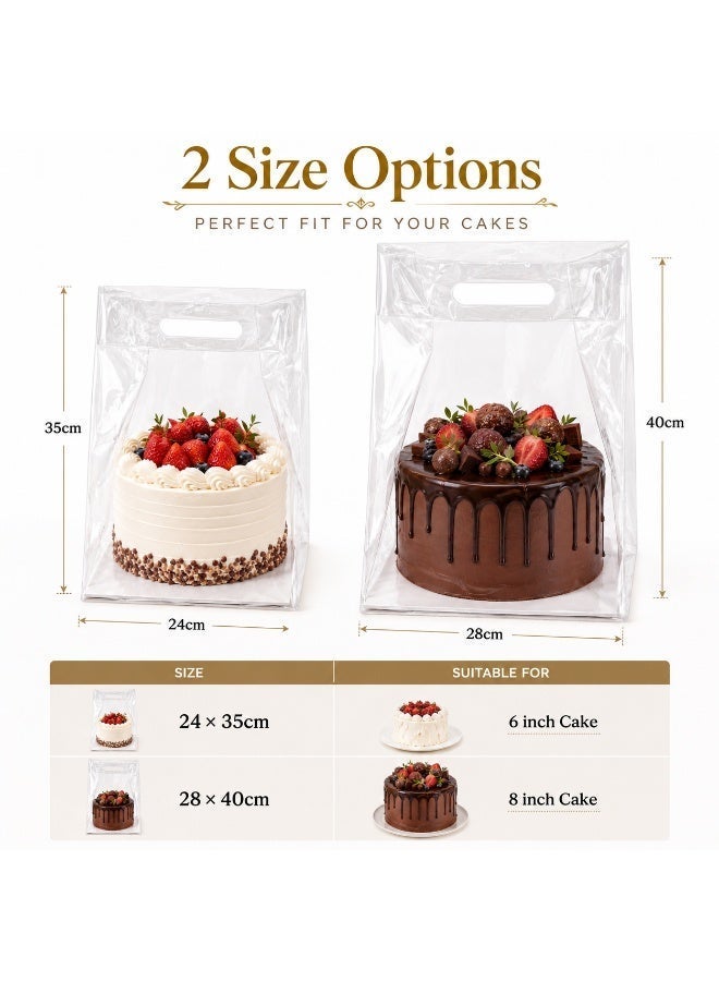 50PCS Clear Cake Gift Bags with Handles, Premium Transparent Dessert Packaging Bags, Reusable Double Layer PE Gift Bags for Birthday, Wedding, Party and Bakery Packaging - Image 2