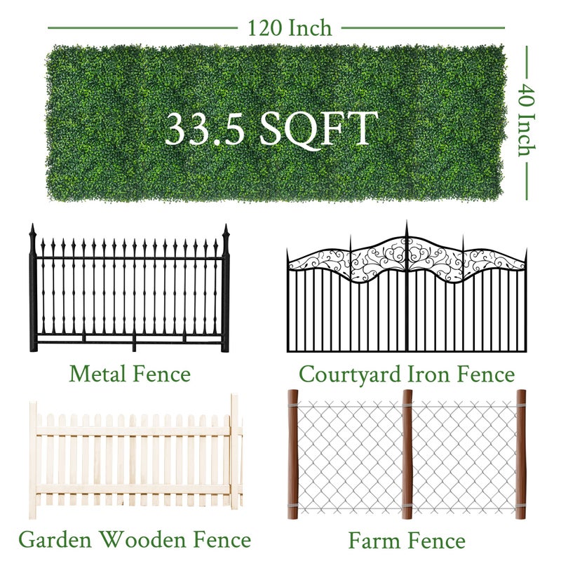 DOPGIB Artificial Ivy Privacy Fence Screen: 120"x 40" (33.5 SQFT) UV-Anti Faux Boxwood Roll Grass Wall Panels for Patio Balcony Privacy, Garden, Backyard Greenery Wall Backdrop Decor - Image 2