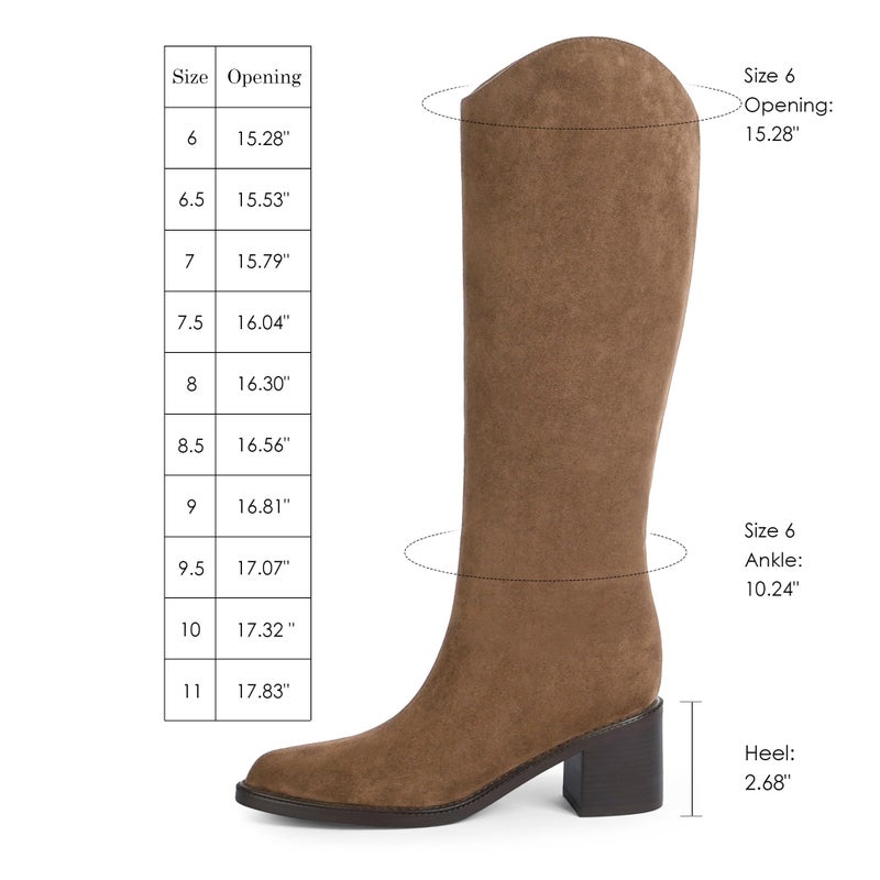 Modatope Tan Suede Knee High Boots for Women Pointed Toe Chunky Heel Tall Boots Side Zipper Fall Winter Riding Boot Size 7.5 - Image 4