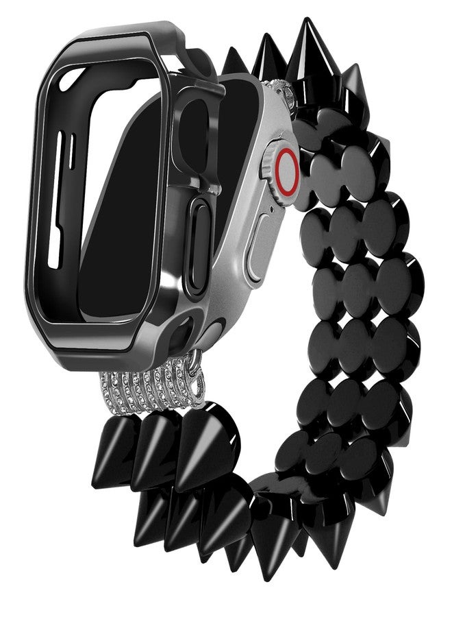 VIQIV Compatible with Apple Watch Ultra 2 Band 41/40/38/44/45/49/42mm Women Men with Protective Case, Dressy Gothic Punk Metal Stretchy Strap Rivets Designer Elastic Biker Bracelet Wristband for - Image 1