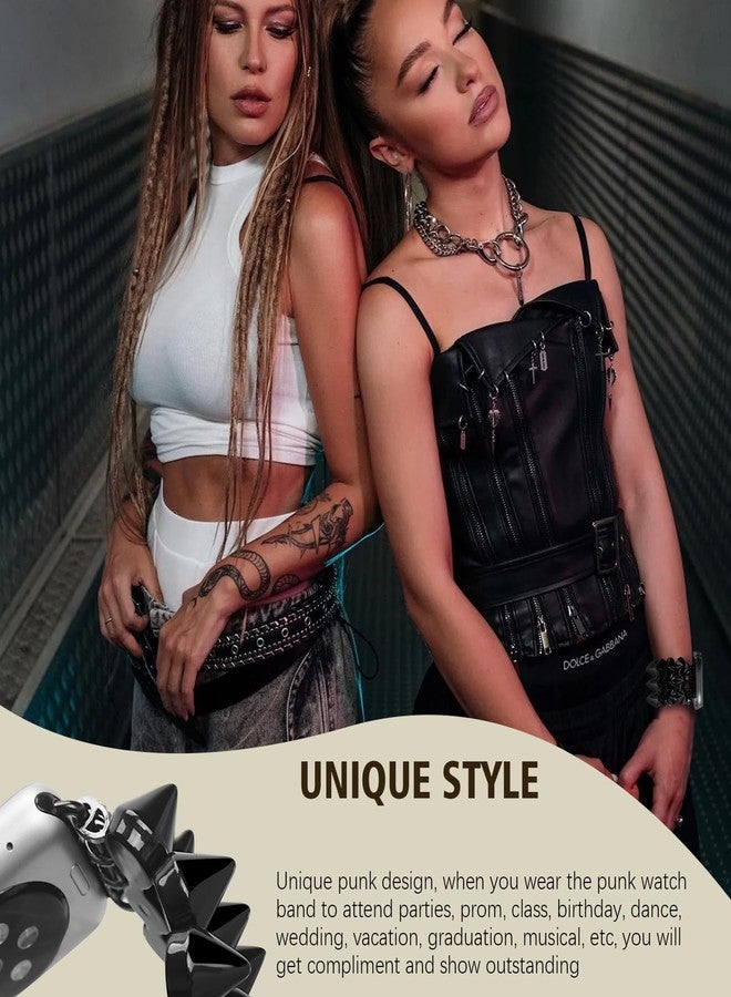 VIQIV Compatible with Apple Watch Ultra 2 Band 41/40/38/44/45/49/42mm Women Men with Protective Case, Dressy Gothic Punk Metal Stretchy Strap Rivets Designer Elastic Biker Bracelet Wristband for - Image 3