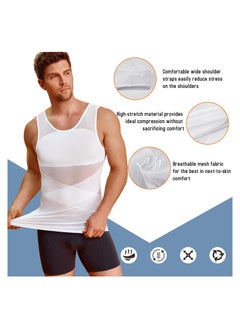 KASTWAVE Compression Shirts for Men Slimming Workout Mesh Tank Top Undershirts Shapewear Tight Tummy Underwear Sleeveless Slimming Vest Men White L Size  - Image 5