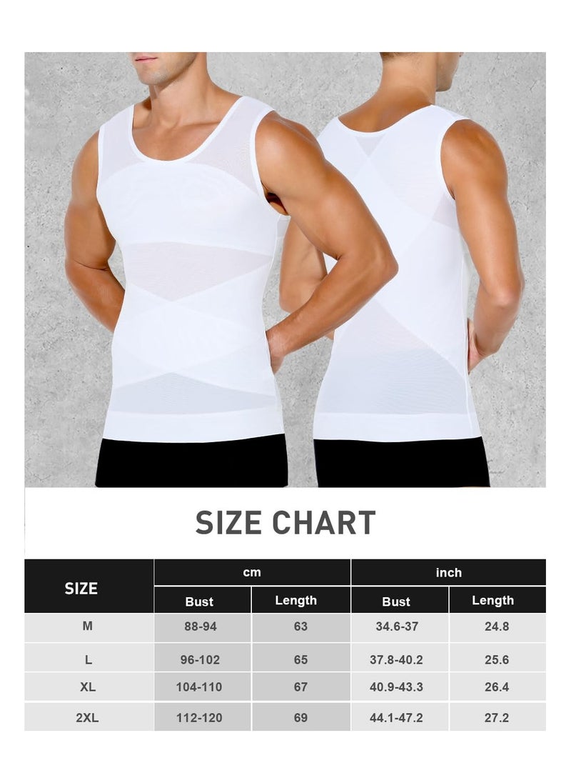 KASTWAVE Compression Shirts for Men Slimming Workout Mesh Tank Top Undershirts Shapewear Tight Tummy Underwear Sleeveless Slimming Vest Men White L Size  - Image 4