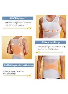 KASTWAVE Compression Shirts for Men Slimming Workout Mesh Tank Top Undershirts Shapewear Tight Tummy Underwear Sleeveless Slimming Vest Men White L Size  - Image 2