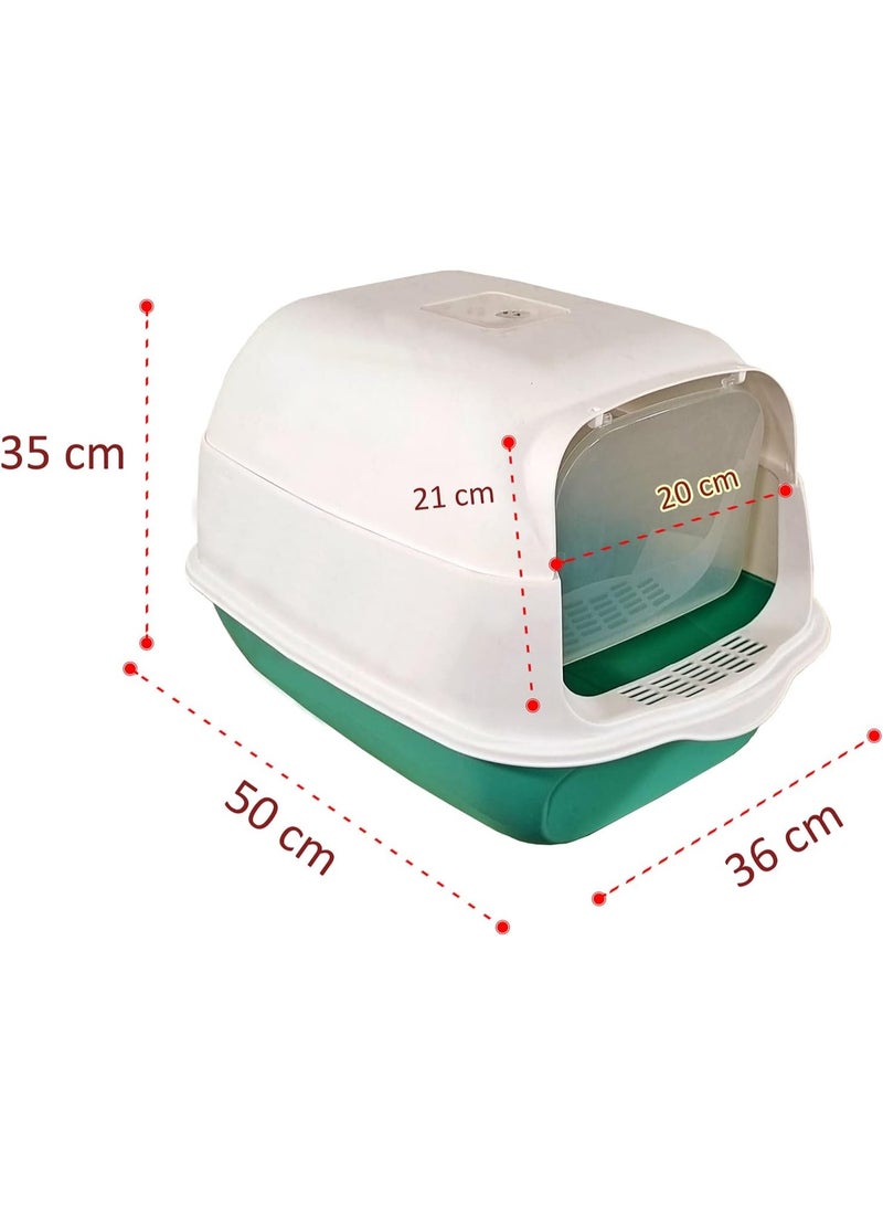 أن ان سي بيتس مرحاض فضلات القطط، صندوق فضلات القطط مع مغرفة بلاستيكية، مغلق بالكامل، سهل التنظيف، غطاء على المدخل، بدون رائحة، للاستخدام الداخلي والخارجي (50 سم) - Image 3