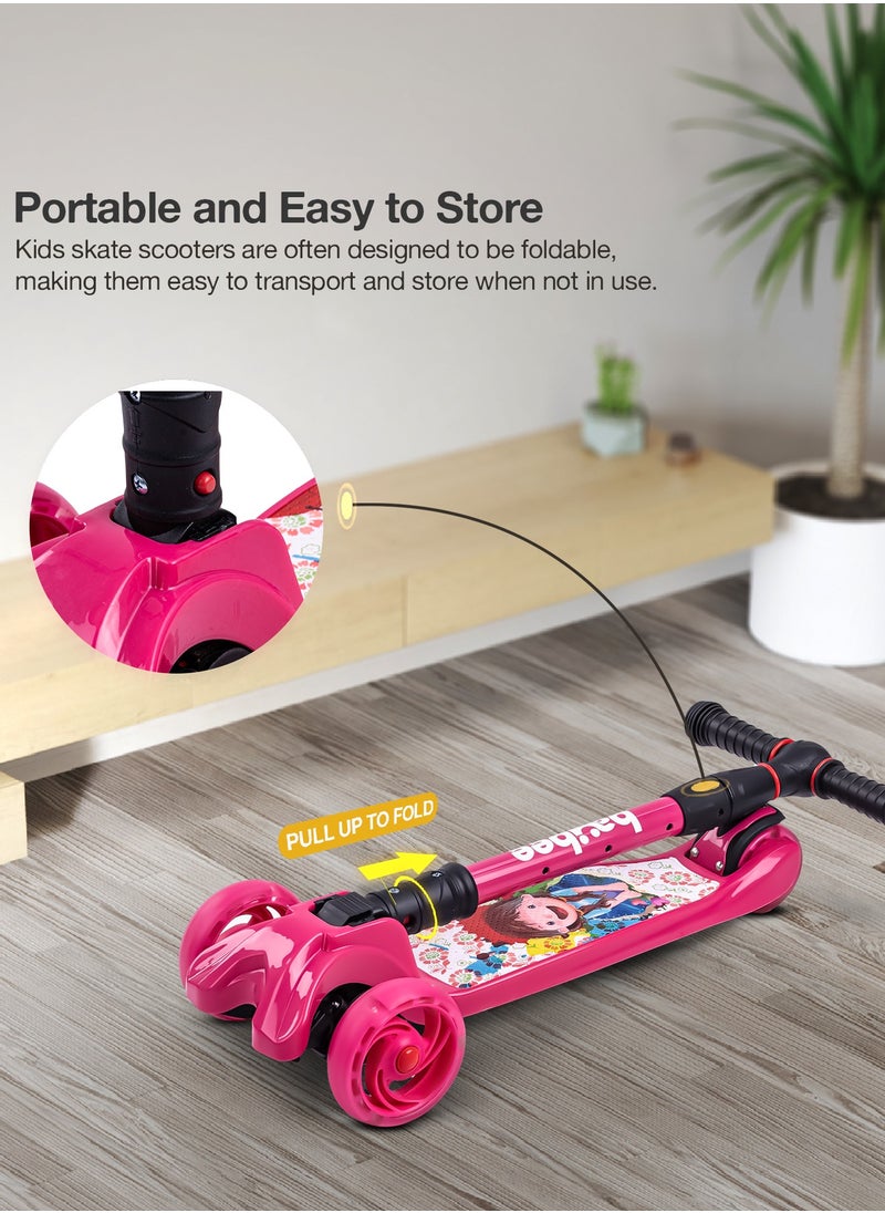 BAYBEE Baybee Flash Skate Scooter for Kids 3 Wheel Kids Scooter with Foldable 4 Height Adjustable Handle Baby Scooter with LED Wheels Smart Kick Scooter for Baby Scooter for Kids 3 to 10 Years Boy Girl Pink  - Image 4