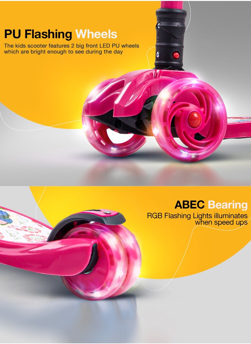 BAYBEE Baybee Flash Skate Scooter for Kids 3 Wheel Kids Scooter with Foldable 4 Height Adjustable Handle Baby Scooter with LED Wheels Smart Kick Scooter for Baby Scooter for Kids 3 to 10 Years Boy Girl Pink  - Image 5