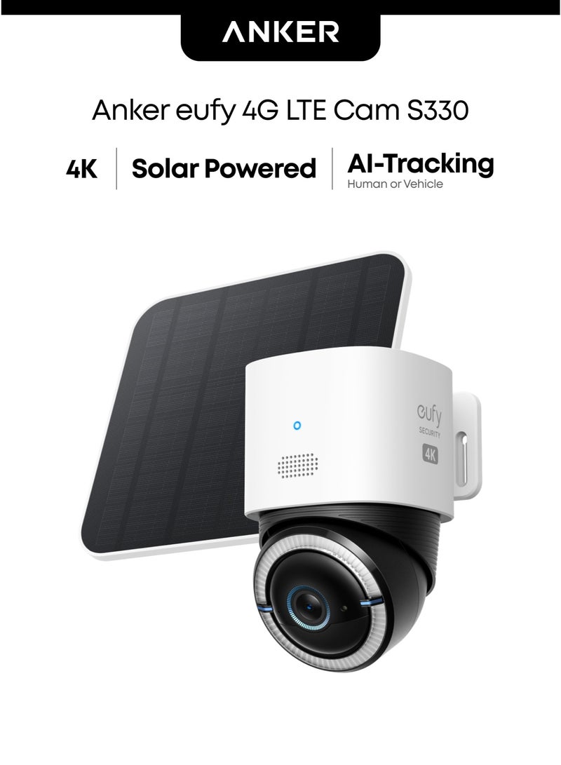 eufy Security 4G LTE Cam S330 with Wi-Fi, 4K UHD Pan Tilt, Wireless, Solar Powered with Solar Panel, AI Human/Vehicle Tracking, with SIM Card - Image 1