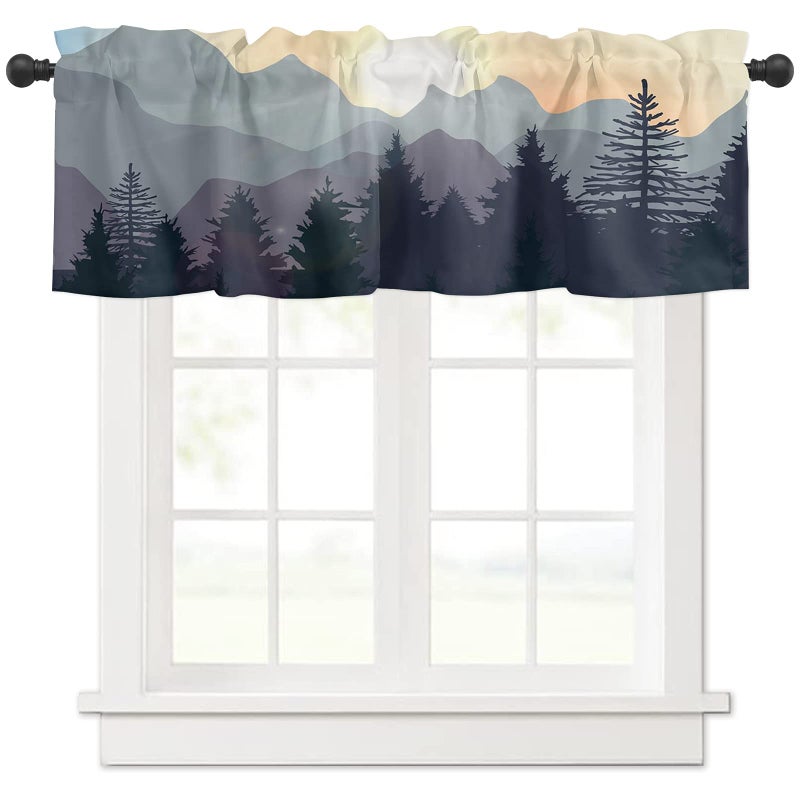 Window Valances Thermal Insulated Rod Pocket Curtains Sunset Sundown Mountains Pine Trees Woods Magnificent Scenery Window Treatments Valance Tier Drapes for Living Room Bedroom 54x18in1 Panel