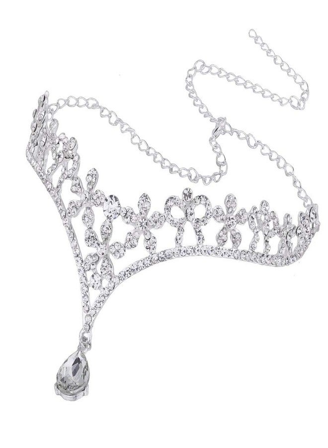 سوبيربليس طوق رأس نسائي أنيق مرصع بأحجار الراين، سلسلة مزدوجة، طوق رأس فضي مرصع بالكريستال، سلسلة جبين للعروس لحفلات الزفاف والخطوبة (C#) - Image 4