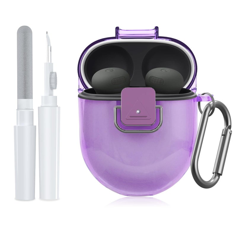 SGHLDE for Google Pixel Buds Pro 2 Case Cover with Lock Clip, Clear TPU Case for Google Pixel Buds Pro1/2, Shockproof Protective Case Skin wtih Keychain & Cleaner Kit for Girly/Women/Man (Clear Purple) - Image 1