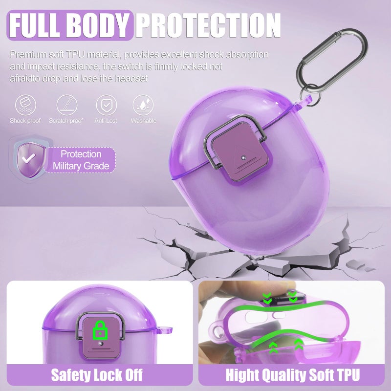SGHLDE for Google Pixel Buds Pro 2 Case Cover with Lock Clip, Clear TPU Case for Google Pixel Buds Pro1/2, Shockproof Protective Case Skin wtih Keychain & Cleaner Kit for Girly/Women/Man (Clear Purple) - Image 4
