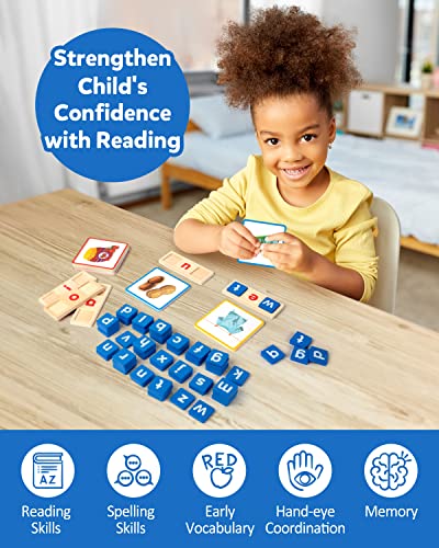 Coogam Wooden Short Vowel Reading Letters Sorting Spelling Games, Site CVC Words Learning Flashcards Alphabet Puzzle Montessori Educational Toy Gift for Kids 3 4 5 Years Old - Image 5