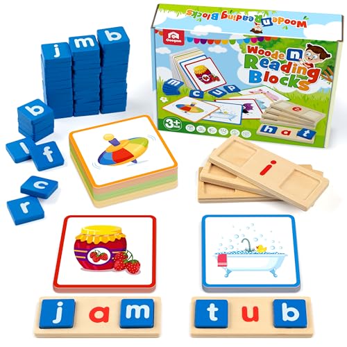 Coogam Wooden Short Vowel Reading Letters Sorting Spelling Games, Site CVC Words Learning Flashcards Alphabet Puzzle Montessori Educational Toy Gift for Kids 3 4 5 Years Old - Image 1