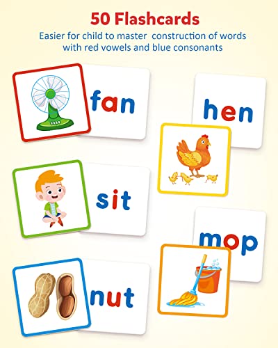 Coogam Wooden Short Vowel Reading Letters Sorting Spelling Games, Site CVC Words Learning Flashcards Alphabet Puzzle Montessori Educational Toy Gift for Kids 3 4 5 Years Old - Image 3