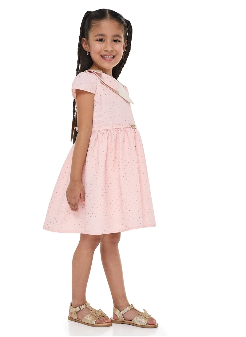 victor and jane Chic Pink/Gold Lapel Jacquard Dress