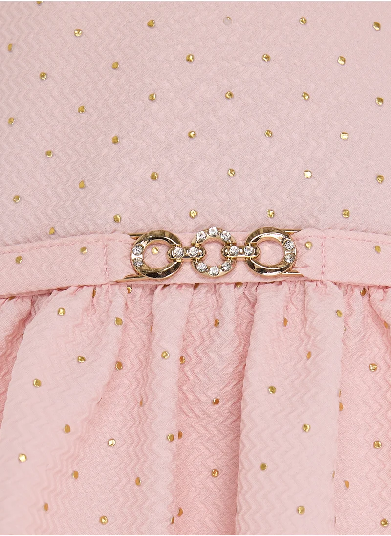 victor and jane Chic Pink/Gold Lapel Jacquard Dress