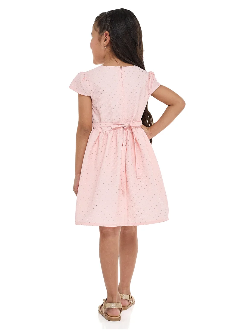 victor and jane Chic Pink/Gold Lapel Jacquard Dress