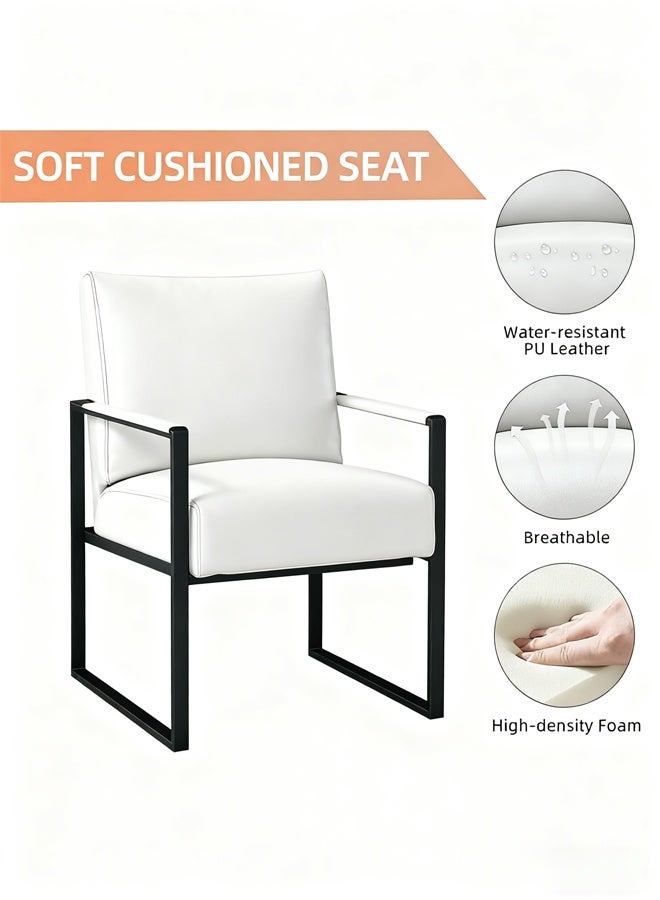 TELANPU Modern PU Leather Accent Chair with Lumbar Pillow, Comfortable Armchair with Sturdy Metal Frame and Leather Wrapped Handrails, Mid-Century Reading Chair for Living Room, Bedroom, Office, White - Image 5