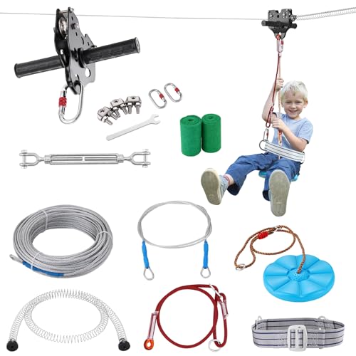 VEVOR Zip line Kits for Backyard60ft Zip line Kit for Kids and Adult Up to 330 lb Included Swing Seat Ziplines Brake and Steel Trolley Outdoor Playground Equipment - Image 1