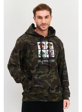 Men Hooded Long Sleeves Camouflage Sweatshirt, Brown Combo