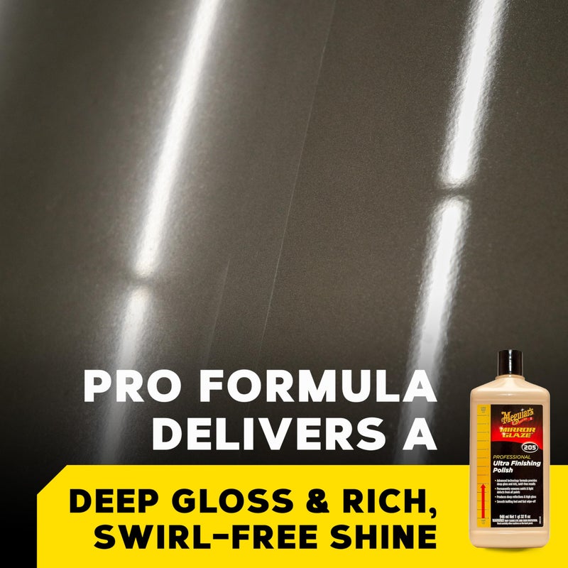 Meguiar's M205 Mirror Glaze Ultra Finishing Polish, Easy-to-Use Formula for Impeccable Shine, Multiple Ways to Apply Mirror Glaze, Removes Defects and Swirls for a High Gloss, 32 Oz Container - Image 2