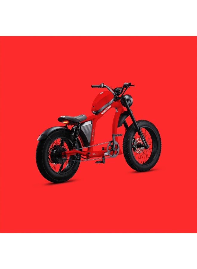 Flight Risk FR666 Electric Bike in Red with 1500W Max Power Output, 4-Piston Tektro Hydraulic Disc Brakes, and 20" Rear & 24" Front Tyres, Harley-Inspired Design - Image 1