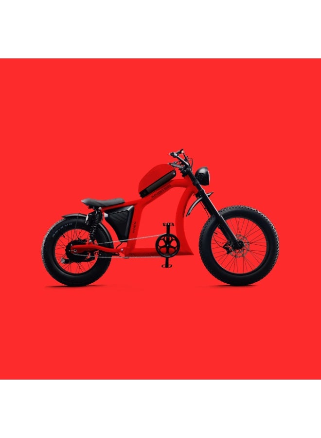 Flight Risk FR666 Electric Bike in Red with 1500W Max Power Output, 4-Piston Tektro Hydraulic Disc Brakes, and 20" Rear & 24" Front Tyres, Harley-Inspired Design - Image 2