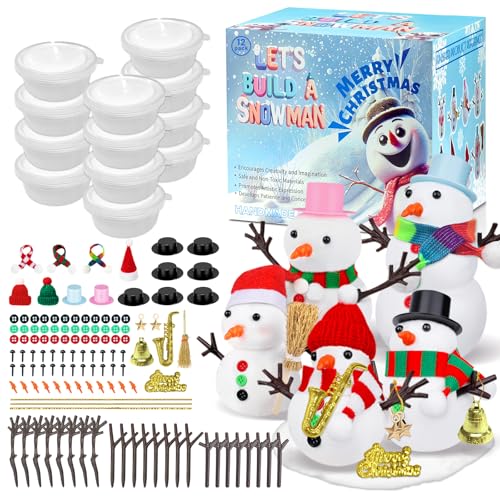 Outivity 12 Pack Build a Snowman Kit Winter DIY Crafts for Kids Modeling Clay Snowman Craft Kit Kids Snowman Activities Craft Gifts - Image 1