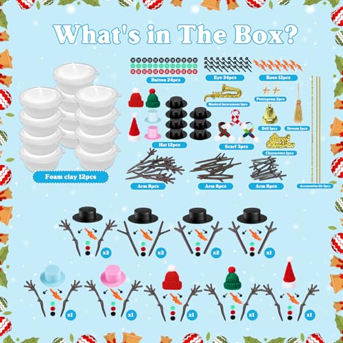 Outivity 12 Pack Build a Snowman Kit Winter DIY Crafts for Kids Modeling Clay Snowman Craft Kit Kids Snowman Activities Craft Gifts - Image 5