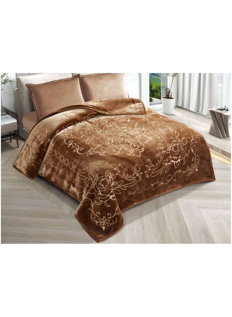 Xi Duo Duo Two-piece winter blanket, 6 kg, plain engraved, with a super soft texture, size 200 x 240 cm -  brown