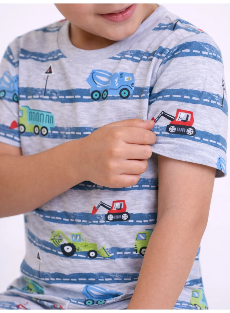 Victor And Jane  Boys Vehicle Stripe Print Cotton Pajama Set – T-Shirt & Shorts Nightwear for Men | Best Price UAE