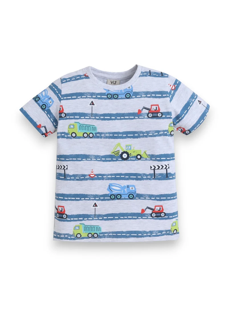 Victor And Jane  Boys Vehicle Stripe Print Cotton Pajama Set – T-Shirt & Shorts Nightwear for Men | Best Price UAE
