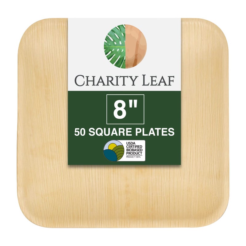 Charity Leaf 8"" Square Palm Leaf Plates (50-pack) | Eco-friendly  Heavy Duty | For Parties  Weddings  BBQs & Catering - Image 1