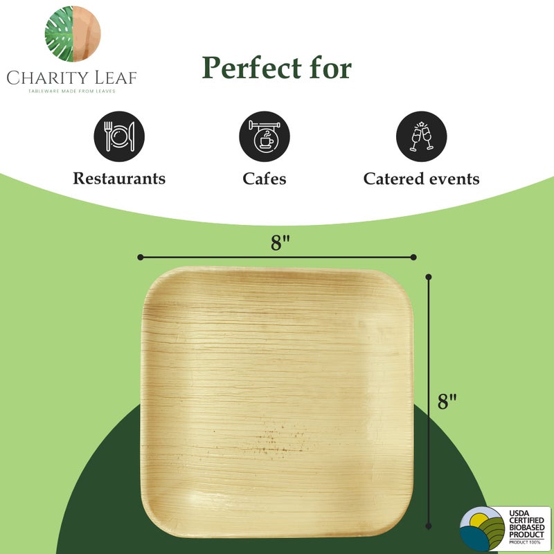 Charity Leaf 8"" Square Palm Leaf Plates (50-pack) | Eco-friendly  Heavy Duty | For Parties  Weddings  BBQs & Catering - Image 3