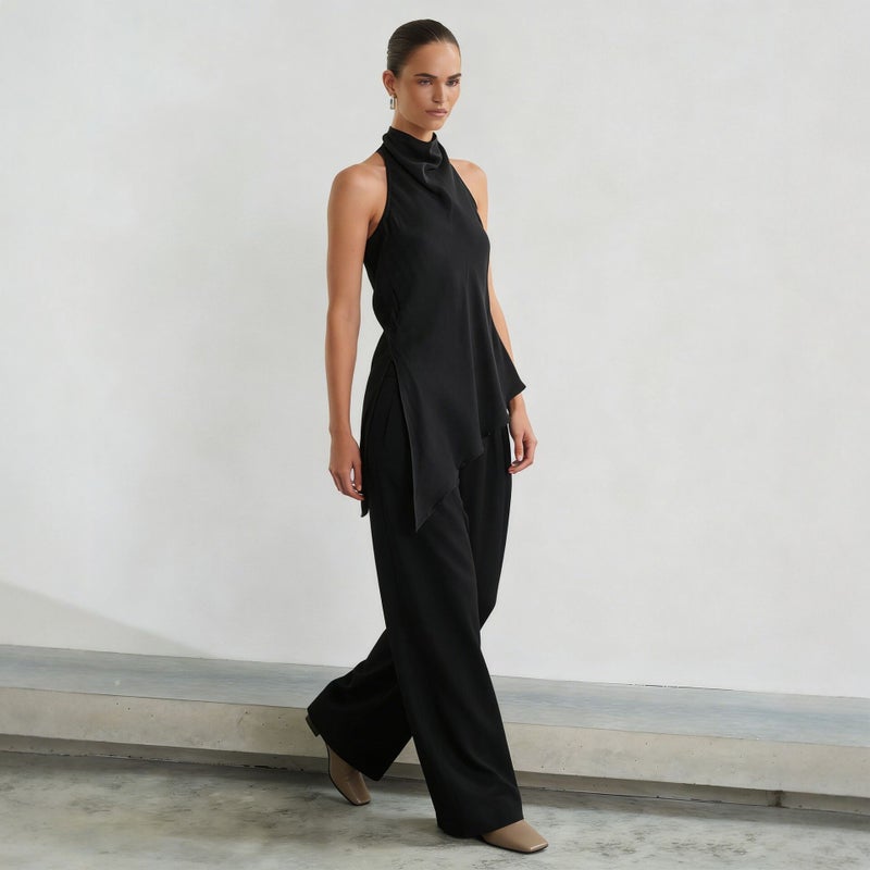Women's Sleeveless High Neck Wide Leg Pants Set Casual Two Piece Outfit - Image 4
