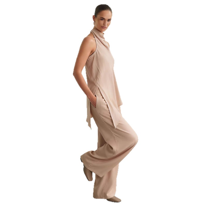 Women's Sleeveless High Neck Wide Leg Pants Set Casual Two Piece Outfit - Image 5